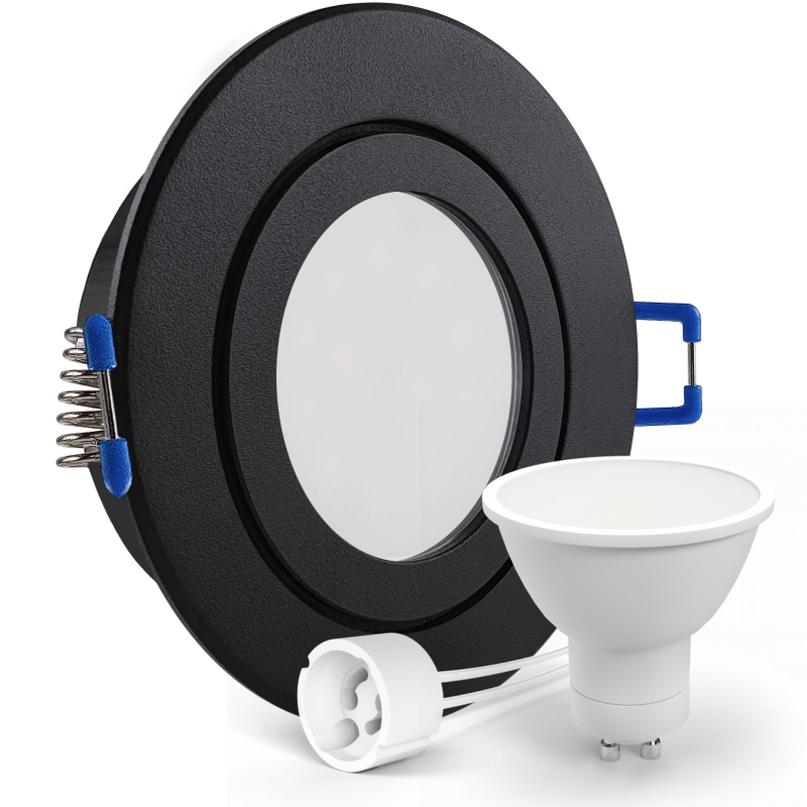  LED Deckenspot Feuchtraum IP44 schwarz rund Glas Einbaudurchmesser Ø 60mm - 75mm Tiefe 64mm Fassung 1,2W LED Lichtfarbe warmweiß GU10 230V